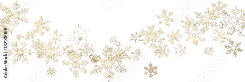 A luxurious festive border of shimmering golden snowflakes, an isolated decorative element for elegant Christmas and winter holiday designs