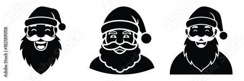 black silhouette santa merry grin on a white background graphic design
