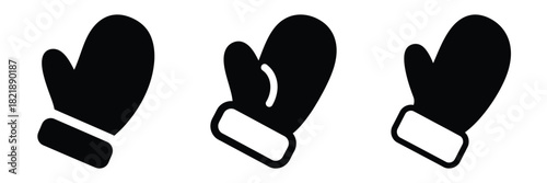 black silhouette santa mitten wave on a white background graphic design