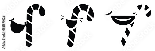 black silhouette candy cane laugh on a white background graphic design