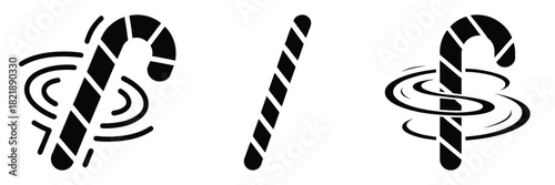 black silhouette candy cane spin on a white background graphic design