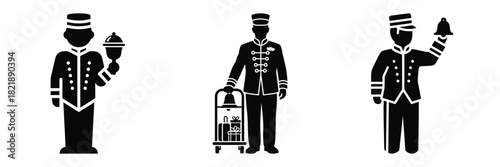 black silhouette christmas bell hop on a white background graphic design