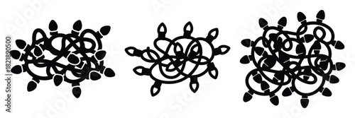 black silhouette christmas lights tangle on a white background graphic design
