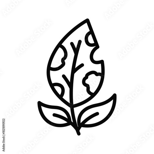 Outline icon of a plant leaf damaged by insect bite isolated on