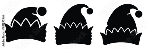 black silhouette elf fuzzy hat on a white background graphic design