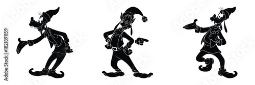 black silhouette elf goofy lean on a white background graphic design