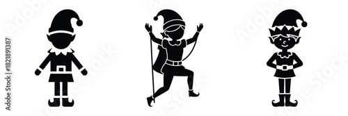 black silhouette elf merry climb on a white background graphic design