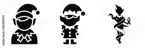 black silhouette elf ribbon pop on a white background graphic design