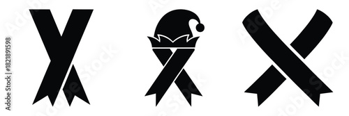 black silhouette elf ribbon twist on a white background graphic design