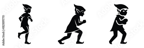 black silhouette elf snow sneak on a white background graphic design