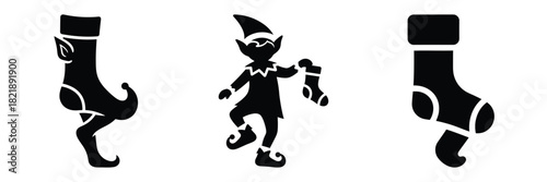 black silhouette elf sock dance on a white background graphic design