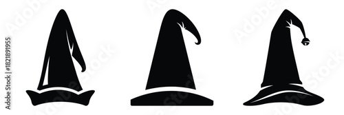 black silhouette elf tall hat on a white background graphic design