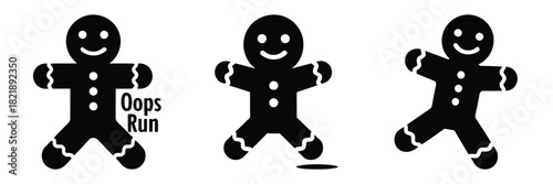 black silhouette gingerbread oops run on a white background graphic design