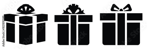 black silhouette present box peek on a white background graphic design