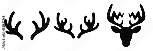 black silhouette reindeer antler wiggle on a white background graphic design