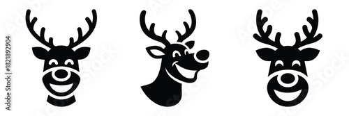 black silhouette reindeer big grin on a white background graphic design