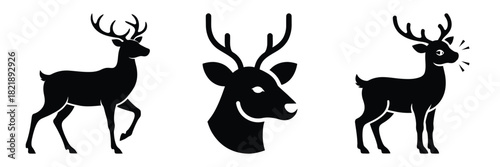 black silhouette reindeer blink surprise on a white background graphic design