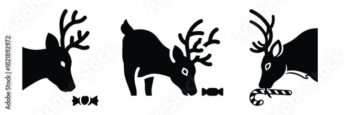 black silhouette reindeer candy glance on a white background graphic design
