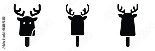 black silhouette reindeer frozen pop on a white background graphic design