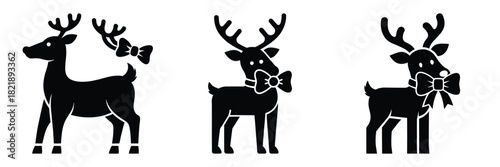 black silhouette reindeer funny bow on a white background graphic design