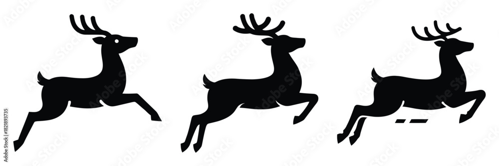 Fototapeta premium black silhouette reindeer jumpy dash on a white background graphic design