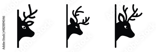 black silhouette reindeer sneaky peek on a white background graphic design