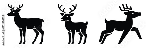 black silhouette reindeer wiggle dash on a white background graphic design