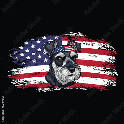 Patriotic Schnauzer American Flag Bandana Art USA Dog Lover Design