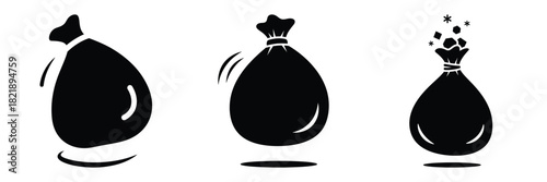 black silhouette santa bag bounce on a white background graphic design