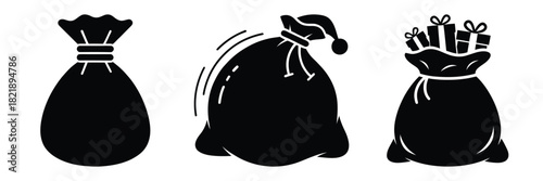 black silhouette santa bag shuffle on a white background graphic design