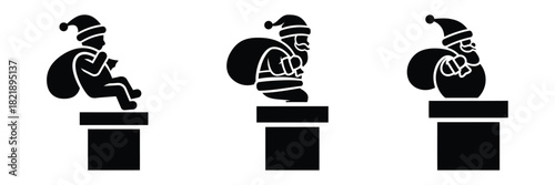 black silhouette santa chimney slide on a white background graphic design