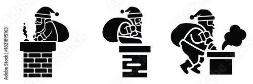black silhouette santa chimney puff on a white background graphic design
