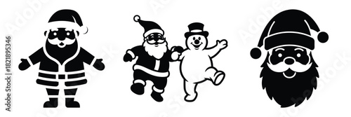 black silhouette santa frosty hop on a white background graphic design