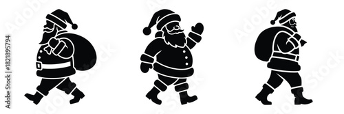 black silhouette santa jolly march on a white background graphic design
