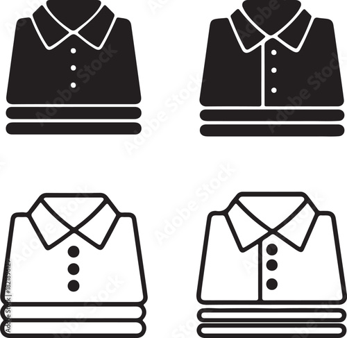 Folded shirt clothes icons set. Stack of folded shirts icons. Folded shirt clothes logo, label, badge, sign, symbol, emblem, stamp, black, flat, line, silhouette vector illustration