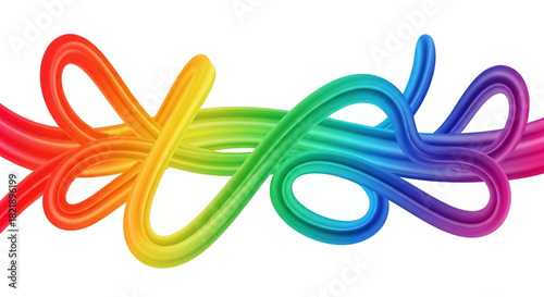 Vibrant rainbow ribbon swirls dynamically across a crisp white background, perfect for adding a splash of color to your next project or modern design concept