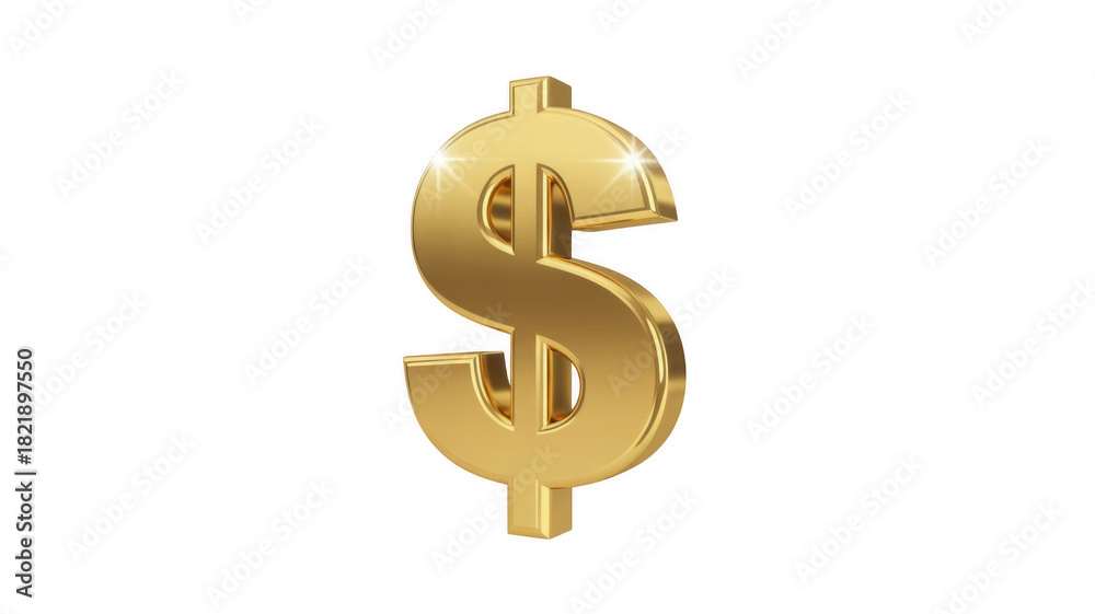 Fototapeta premium Shiny golden dollar sign with bright highlights isolated on a transparent background