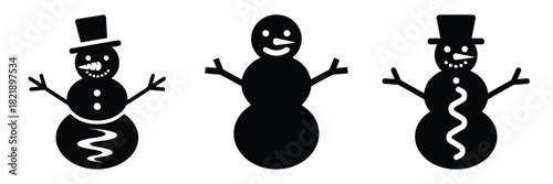 black silhouette snowman star wiggle on a white background graphic design