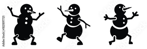black silhouette snowman wobbly step on a white background graphic design