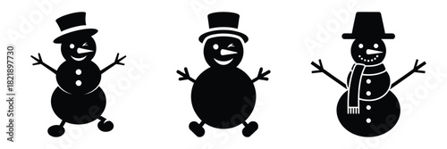 black silhouette snowman wink hop on a white background graphic design