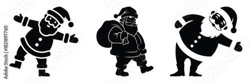 black silhouette santa silly lean on a white background graphic design