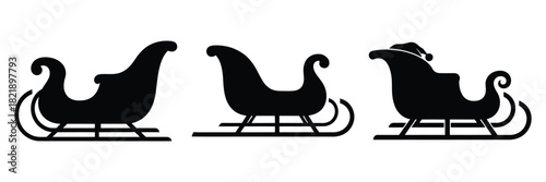 black silhouette santa sleigh glow on a white background graphic design