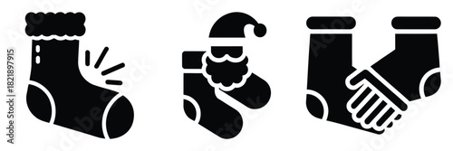 black silhouette santa sock shake on a white background graphic design