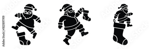 black silhouette santa stocking hop on a white background graphic design
