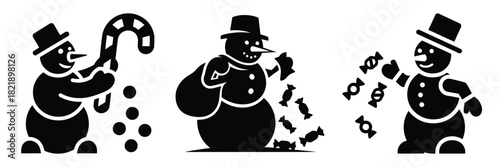 black silhouette snowman candy drop on a white background graphic design