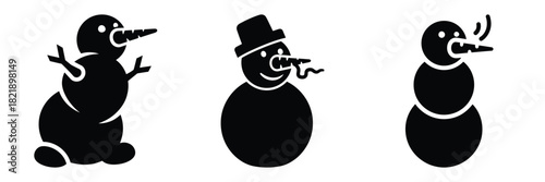 black silhouette snowman carrot wiggle on a white background graphic design