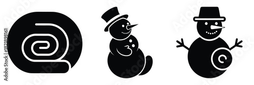 black silhouette snowman cheeky roll on a white background graphic design