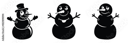 black silhouette snowman derp face on a white background graphic design
