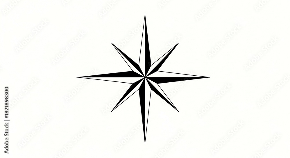 Fototapeta premium Black and white compass rose illustration on white background