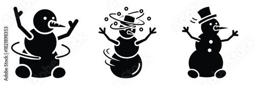 black silhouette snowman dizzy dance on a white background graphic design